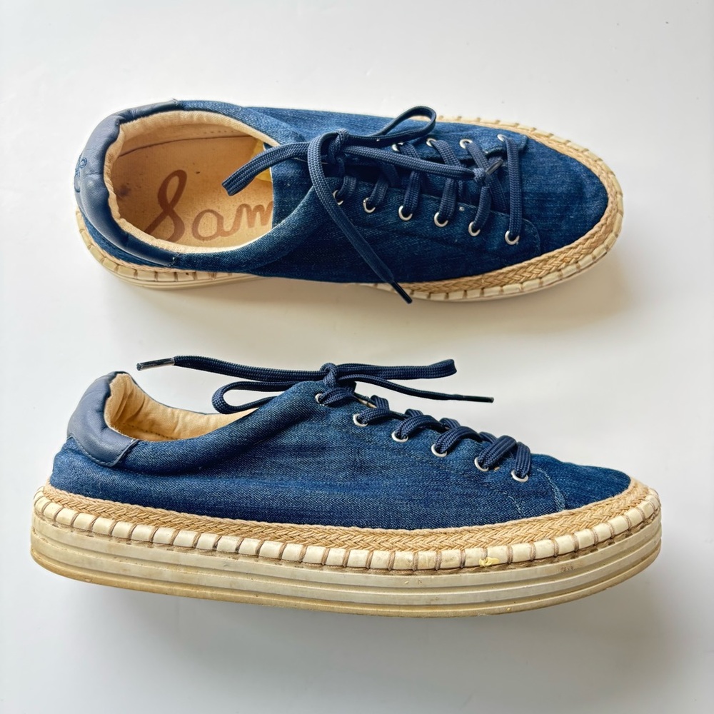 SH3 Sam Edelman Kavi Women's Blue Denim Canvass Espadrille Sneakers size 8.5M